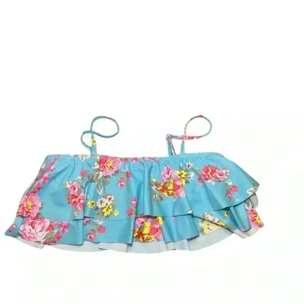 Seafolly Girls Paradise Garden Ruffle Bikini Blue Floral Size 14 NWT